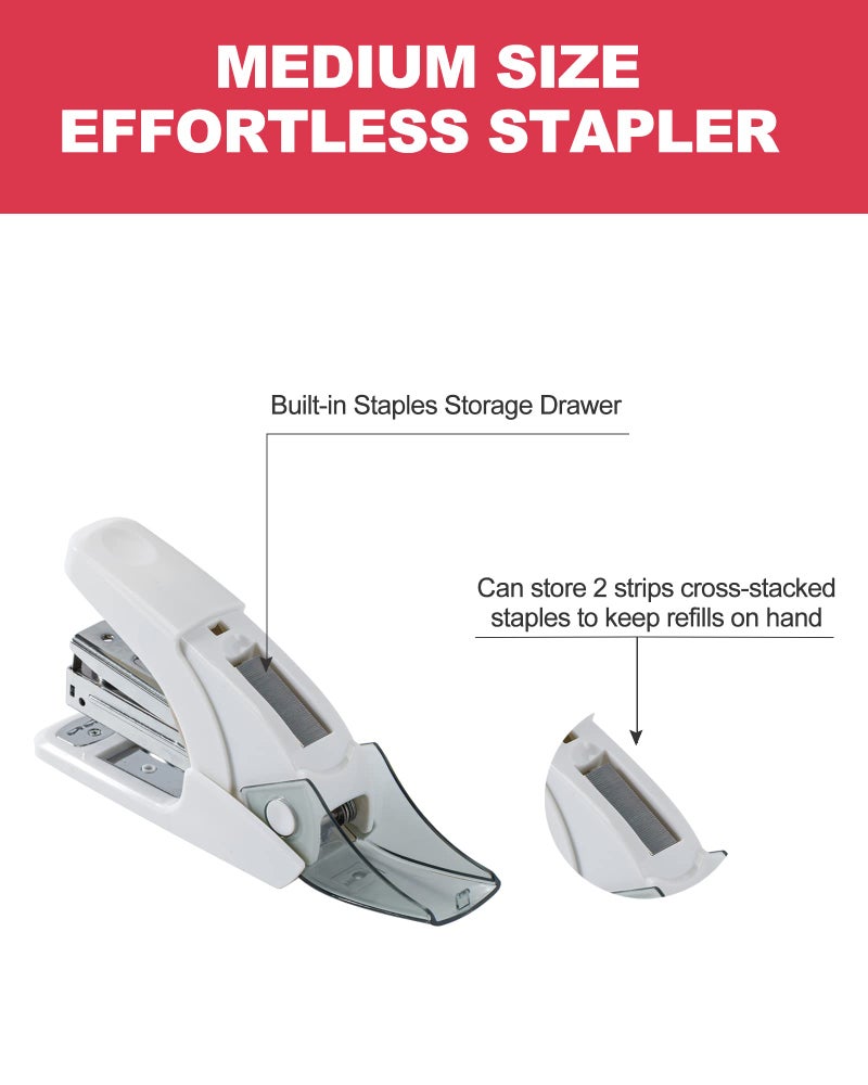 PAPERPAL Effortless Standard Stapler Set  20 Sheet Capacity  Half Strip  Built-in Staples Storage  Holds 1/4"" Staples  Includes 1000 Staples and A Staple Remover  Office  School & Personal Use  White - Image 3